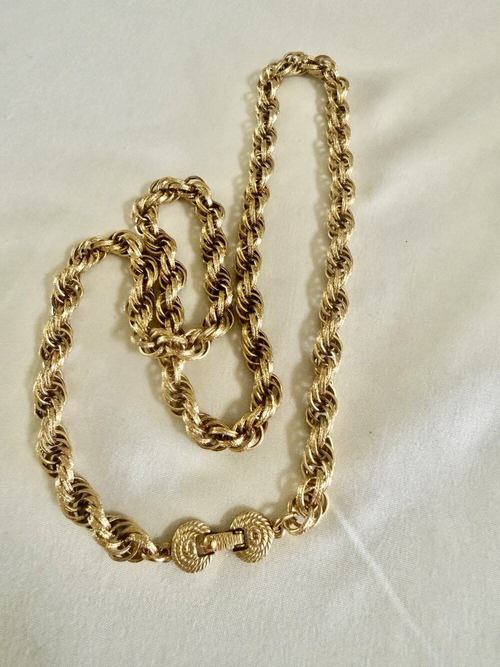 MONET Gold Tone Long Twisted Thick Rope Chain Necklace 24”Signed Vintage